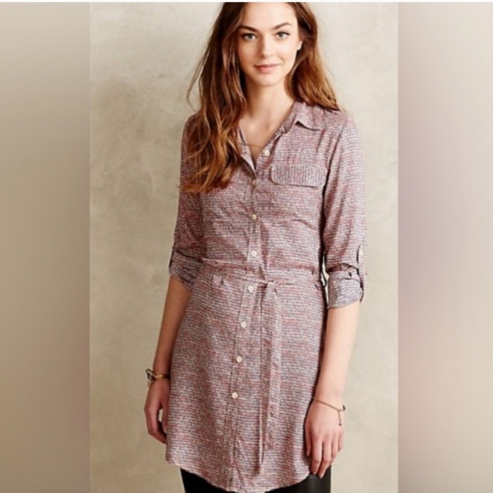 Anthropologie Button Front Shirt Dress Tunic Small